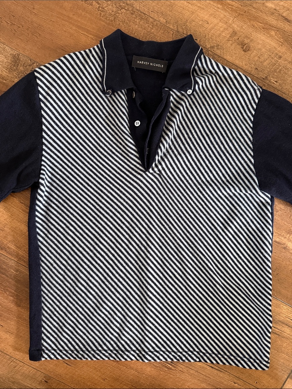 Navy & White Striped Men's Polo Shirt